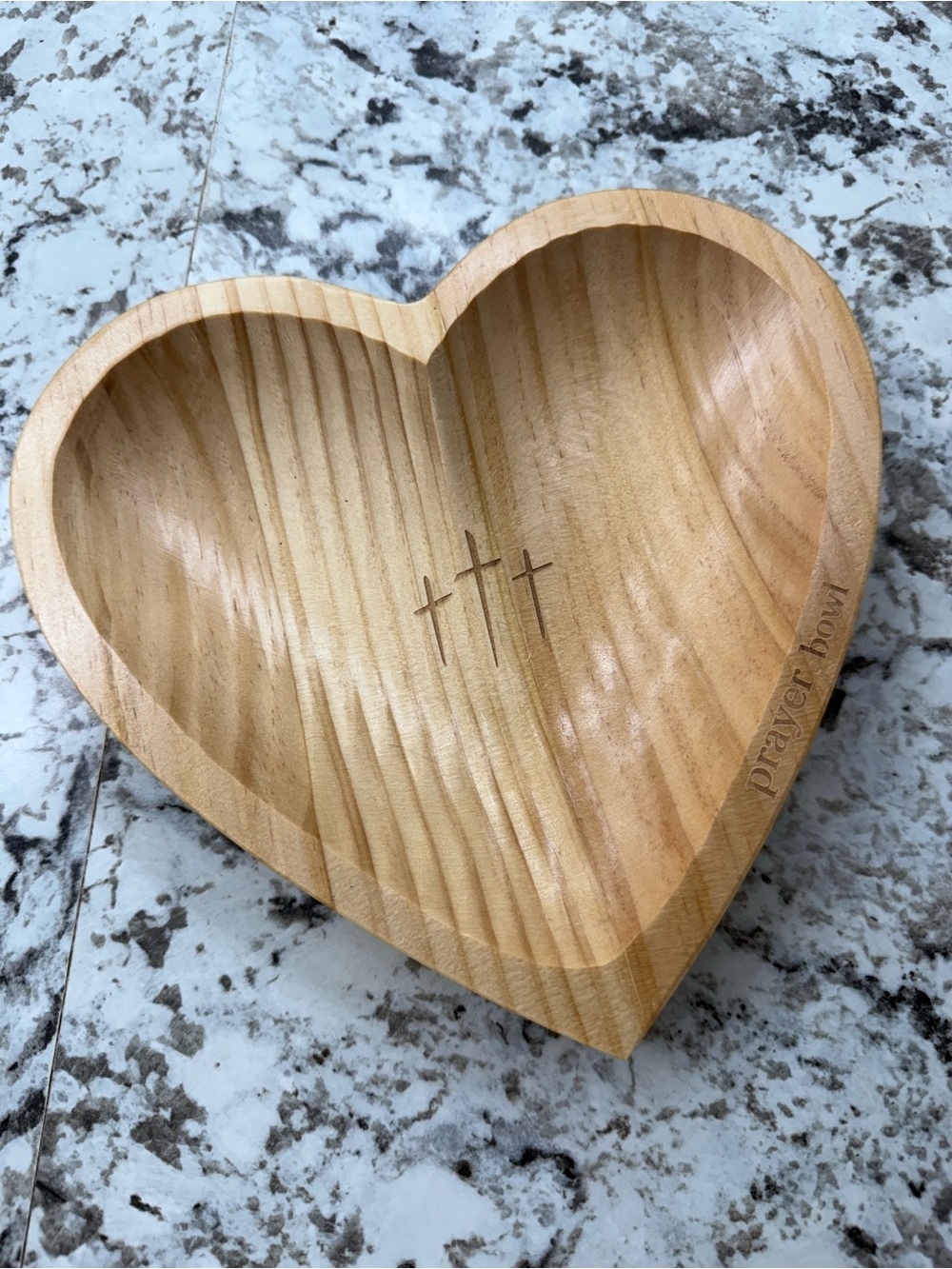 Heart-Shaped Wooden Prayer Bowl with Cross